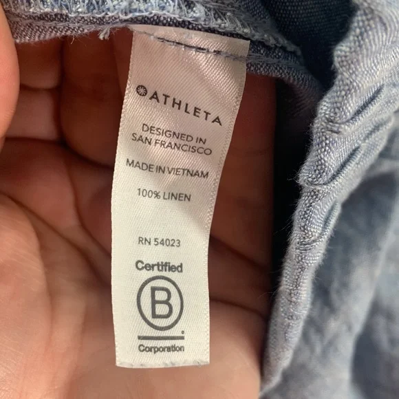 Athleta Cabo Linen Wide Leg Pant Size 4P Petite Blue Zipper Pockets Drawstring - Picture 7 of 8